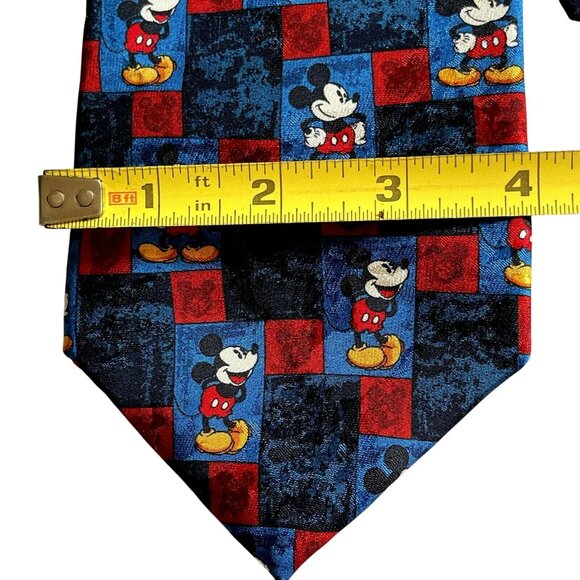 Vintage Disney Mickey Mouse Checkerboard Print Silk Necktie Made In Italy - Picture 4 of 6